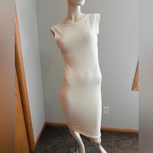 Arden B Off White Sleeveless Knee Length  Textured Midi Dress